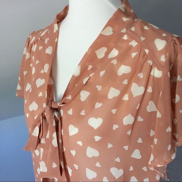 ASOS Tie Neck Lavallière bow Romantic Heart Blouse - Size 6 - Picture 6 of 8